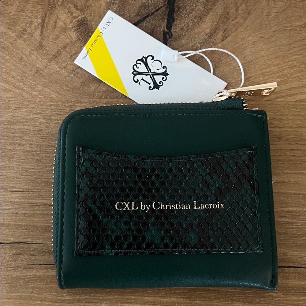 CXL Christian Lacroix Viere Green Python Smooth Zip Around Faux Leather Wallet - Picture 2 of 9